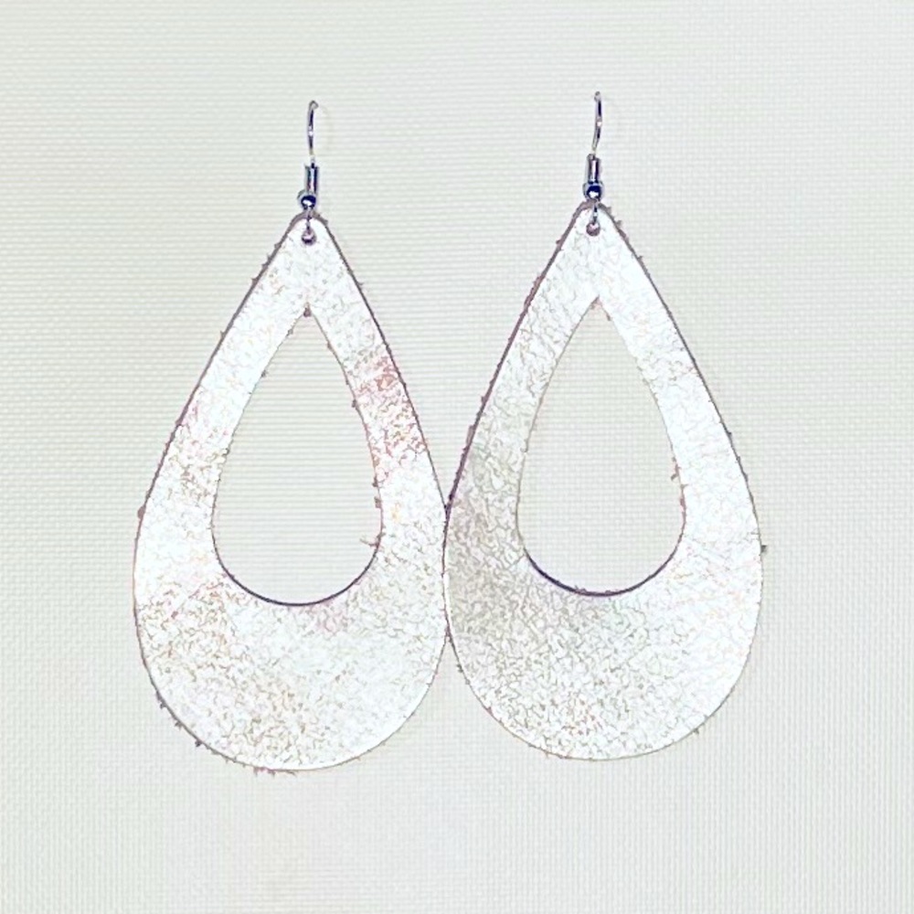 Real Genuine Leather Earrings - Metallic Pink